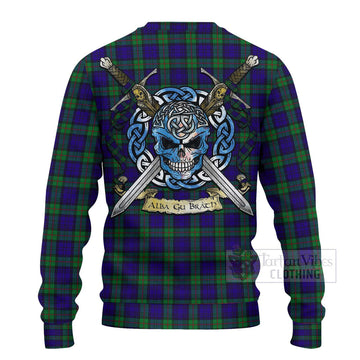 Tartan Vibes Clothing MacKinlay (McKinlay) Tartan Knitted Sweater with Family Crest Celtic Skull Style