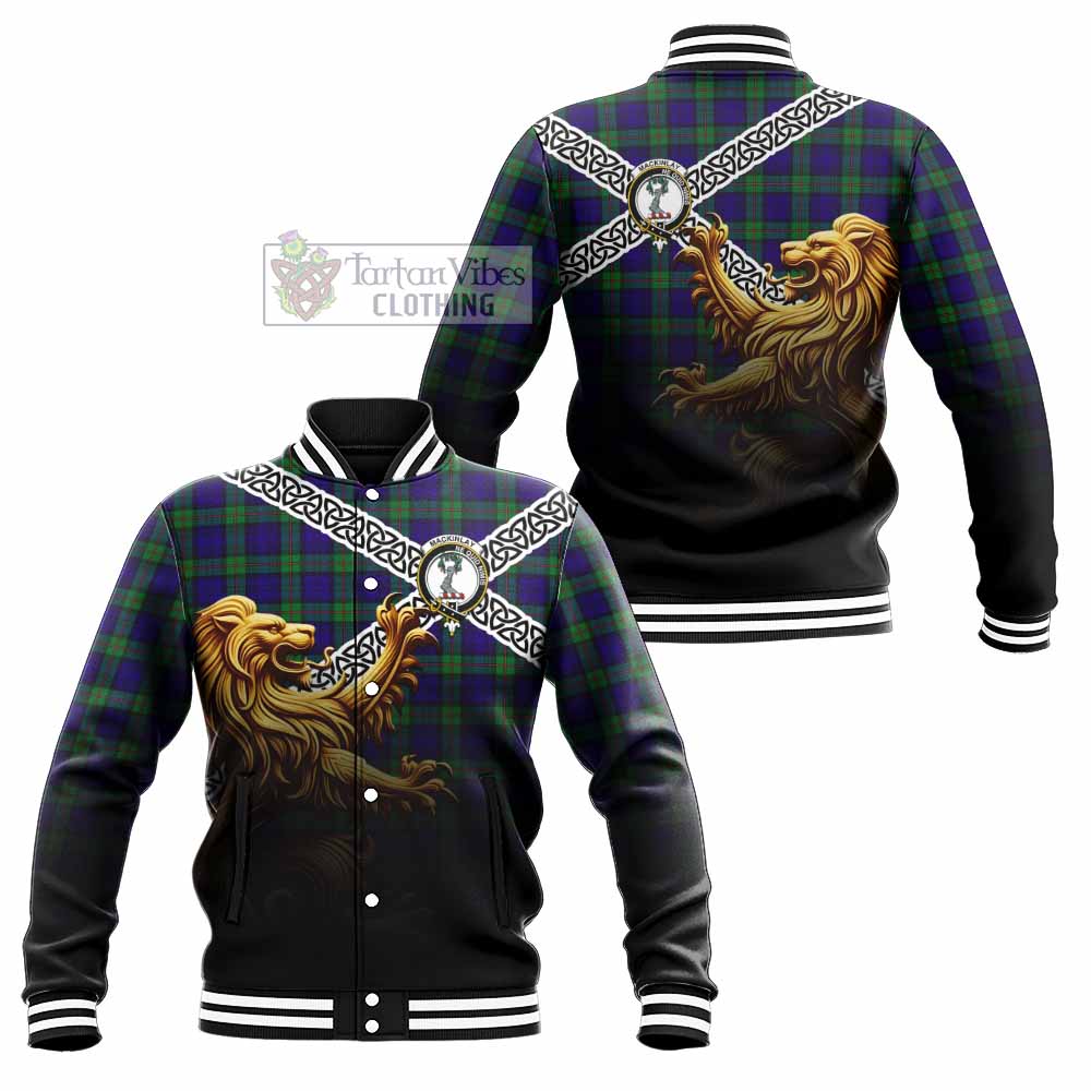 Tartan Vibes Clothing MacKinlay (McKinlay) Crest Tartan Baseball Jacket with Golden Lion Emblem Celtic Style