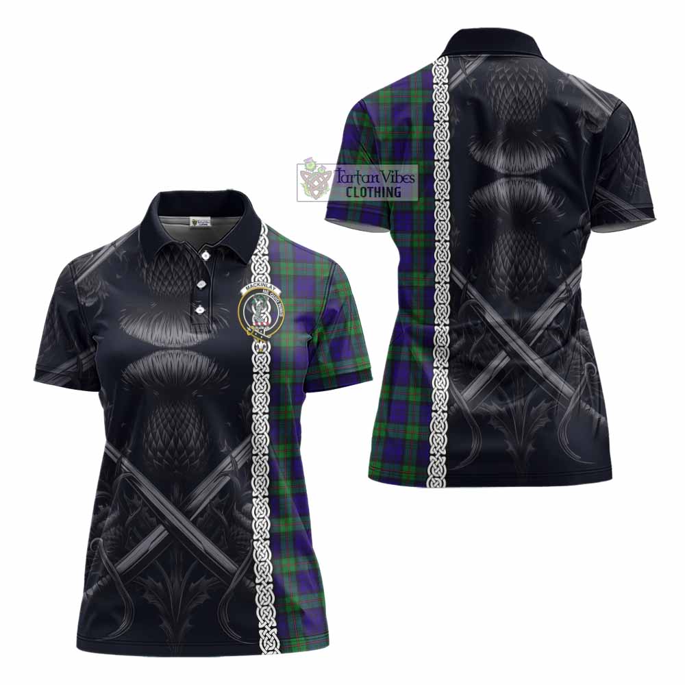 Tartan Vibes Clothing MacKinlay (McKinlay) Tartan Women's Polo Shirt with Family Crest Cross Sword Thistle Celtic Vibes