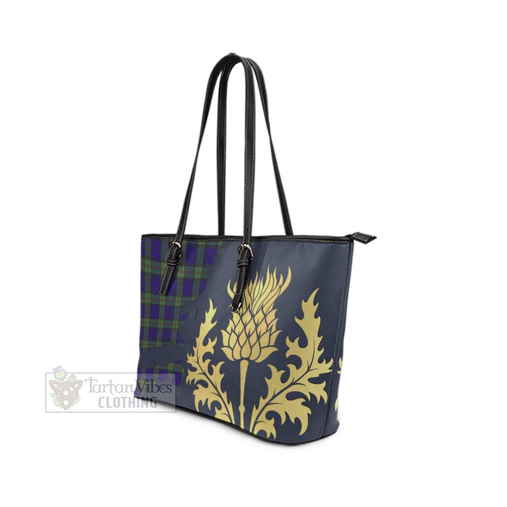 Tartan Vibes Clothing MacKinlay (McKinlay) Tartan Leather Tote Bag Gold Thistle Style