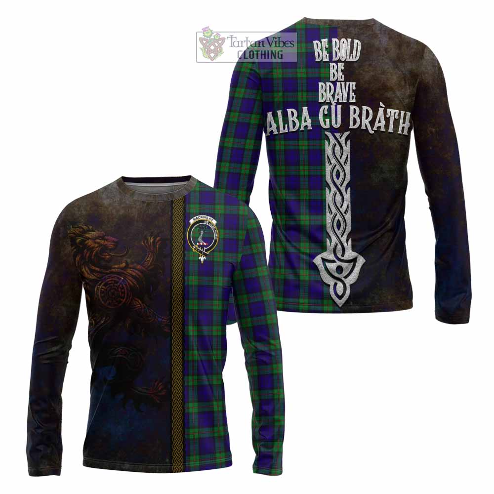 Tartan Vibes Clothing MacKinlay (McKinlay) Tartan Family Crest Long Sleeve T-Shirt Alba Gu Brath Be Brave Lion Ancient Style