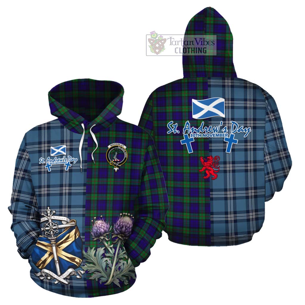 Tartan Vibes Clothing MacKinlay (McKinlay) Tartan Cotton Hoodie Happy St. Andrew's Day Half Tartan Style