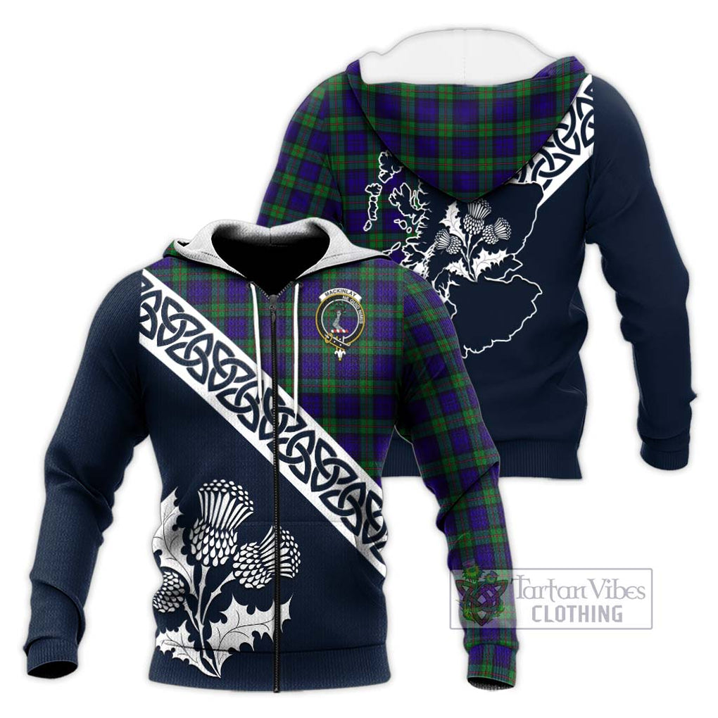 Tartan Vibes Clothing MacKinlay (McKinlay) Tartan Knitted Hoodie Featuring Thistle and Scotland Map