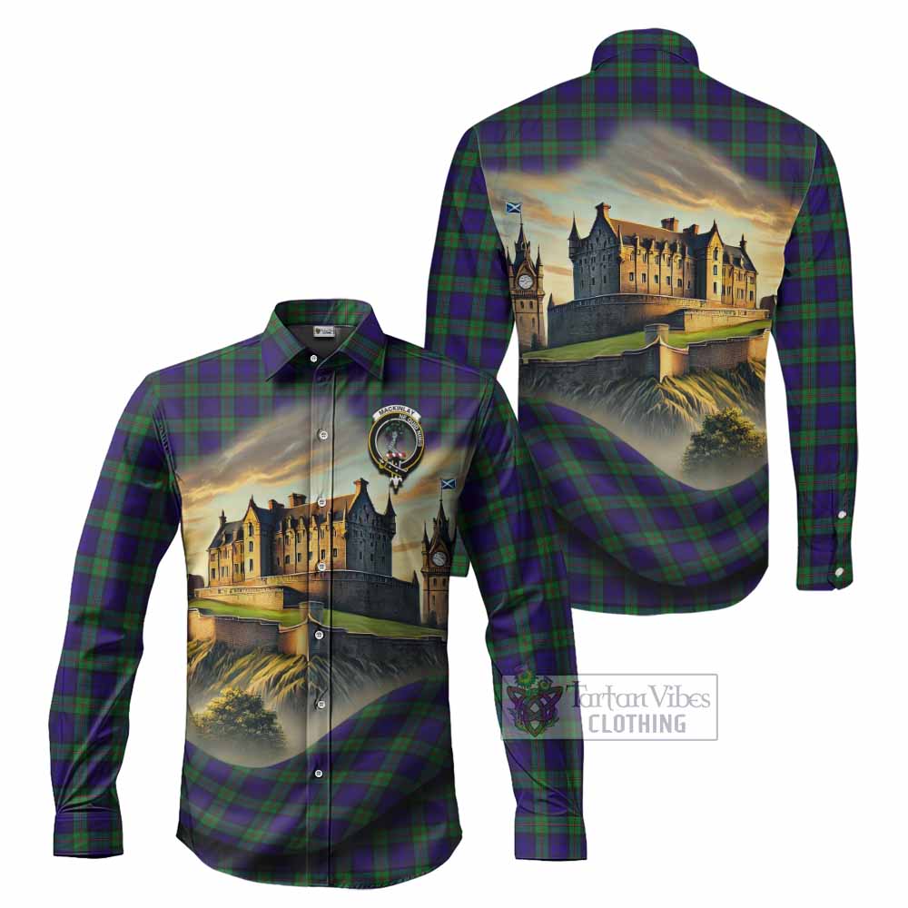 Tartan Vibes Clothing MacKinlay (McKinlay) Tartan Family Crest Long Sleeve Button Shirt with Scottish Ancient Castle Style