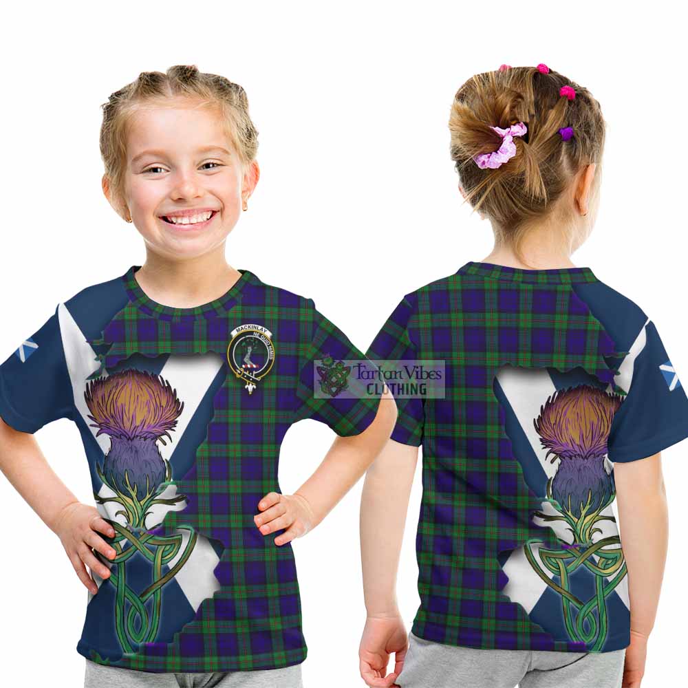 Tartan Vibes Clothing MacKinlay (McKinlay) Tartan Family Crest Kid T-Shirt Scottish Thistle Celtic Inspired