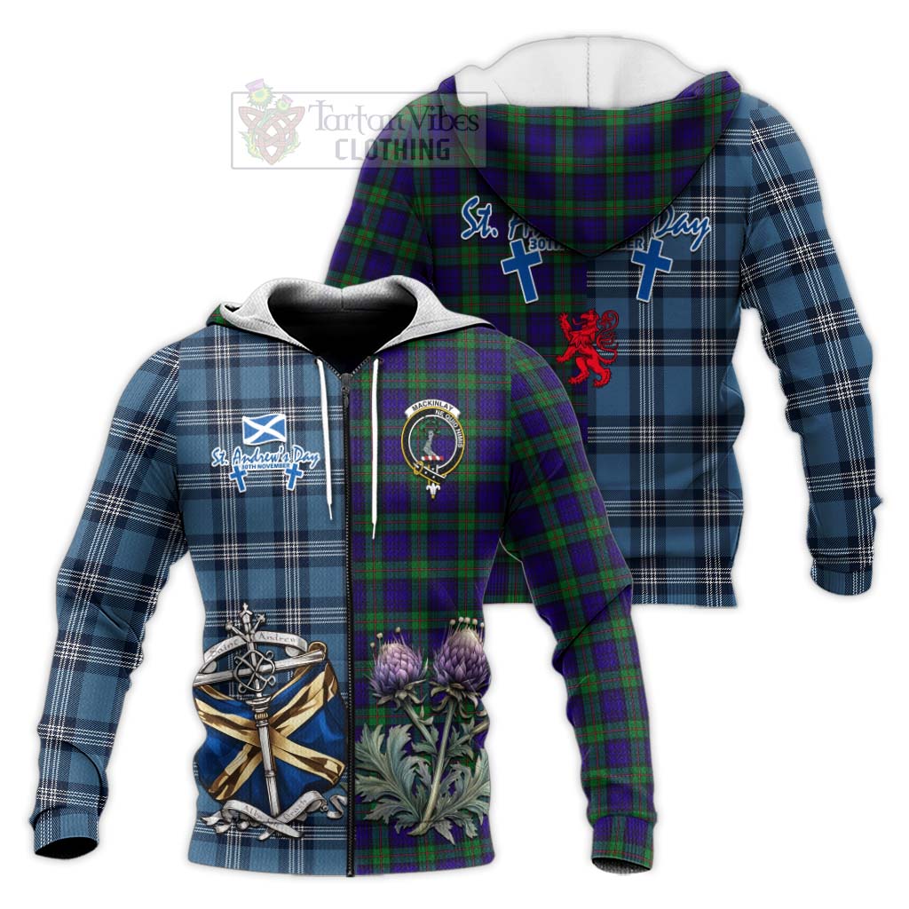 Tartan Vibes Clothing MacKinlay (McKinlay) Tartan Knitted Hoodie Happy St. Andrew's Day Half Tartan Style