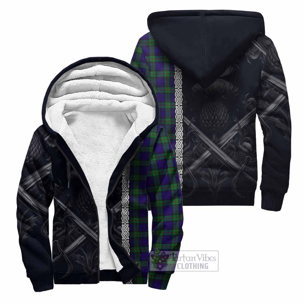 Tartan Vibes Clothing MacKinlay (McKinlay) Tartan Sherpa Hoodie with Family Crest Cross Sword Thistle Celtic Vibes