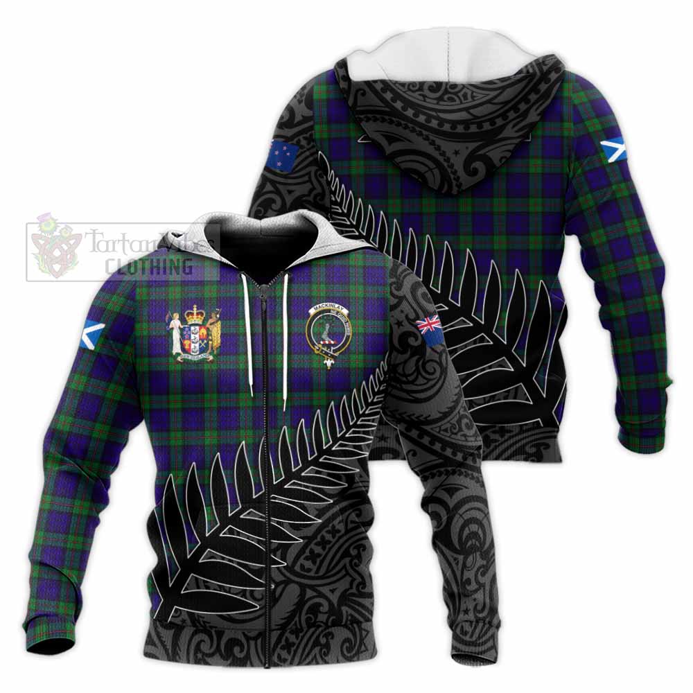Tartan Vibes Clothing MacKinlay (McKinlay) Crest Tartan Knitted Hoodie with New Zealand Silver Fern Half Style