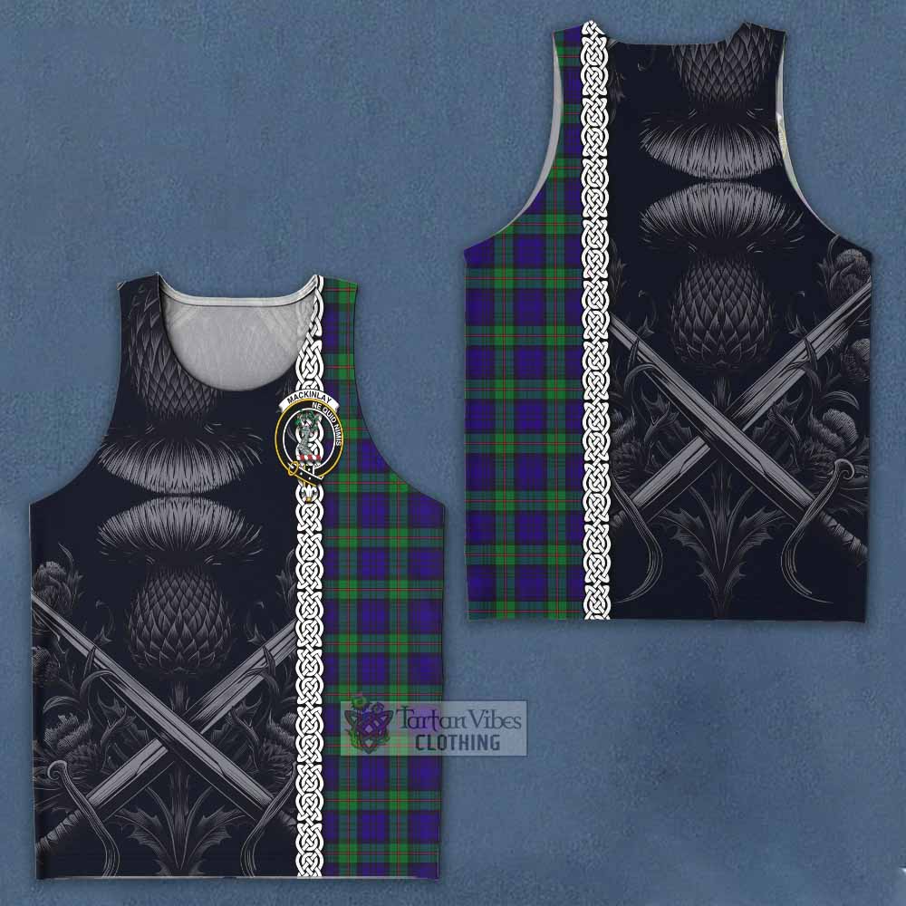 Tartan Vibes Clothing MacKinlay (McKinlay) Tartan Men's Tank Top with Family Crest Cross Sword Thistle Celtic Vibes