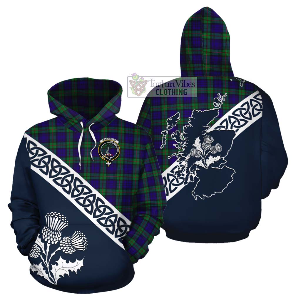 Tartan Vibes Clothing MacKinlay (McKinlay) Tartan Cotton Hoodie Featuring Thistle and Scotland Map