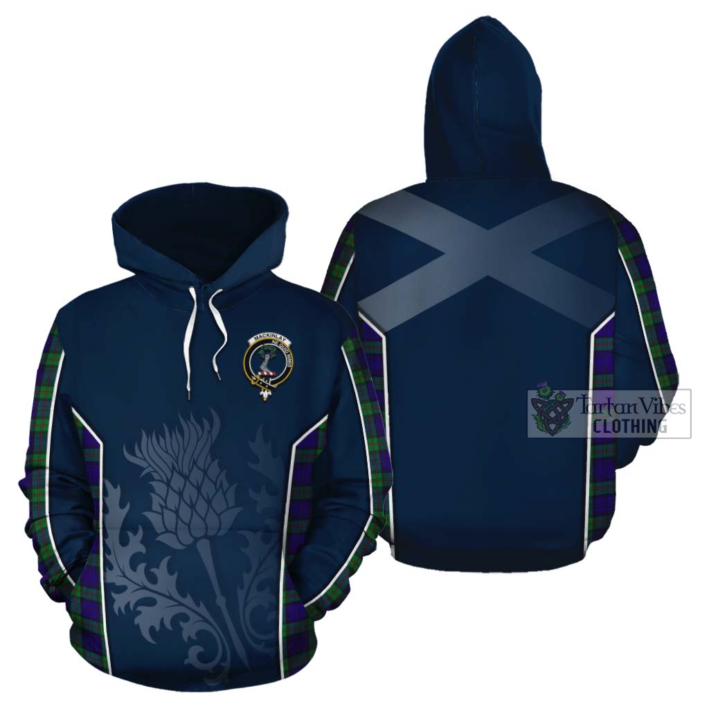 Tartan Vibes Clothing MacKinlay (McKinlay) Tartan Cotton Hoodie with Family Crest and Scottish Thistle Vibes Sport Style