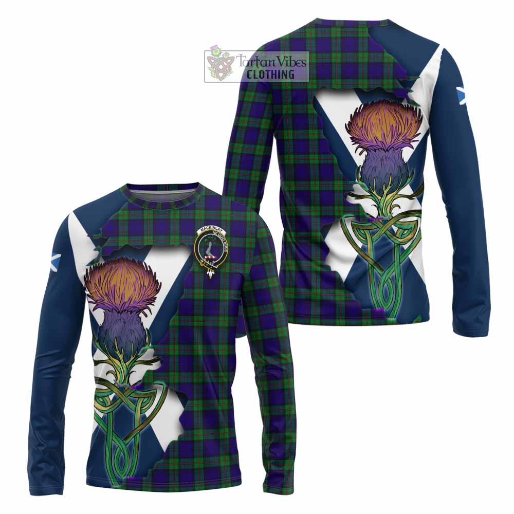 Tartan Vibes Clothing MacKinlay (McKinlay) Tartan Family Crest Long Sleeve T-Shirt Scottish Thistle Celtic Inspired