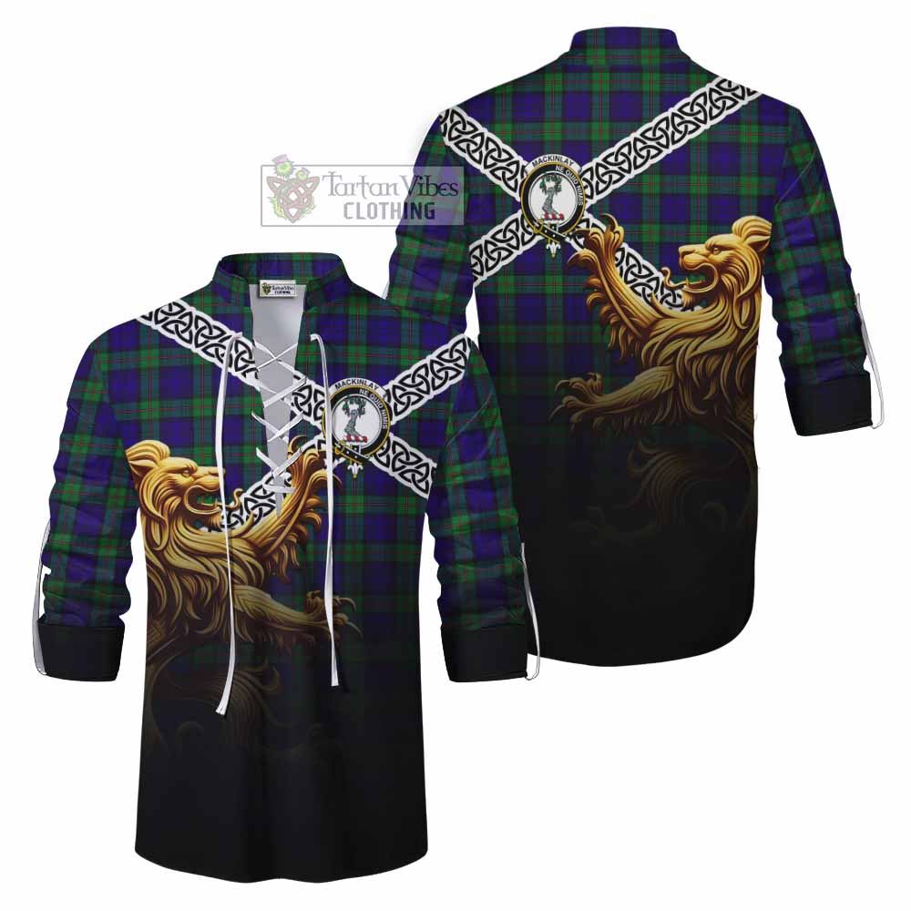 Tartan Vibes Clothing MacKinlay (McKinlay) Crest Tartan Ghillie Kilt Shirt with Golden Lion Emblem Celtic Style