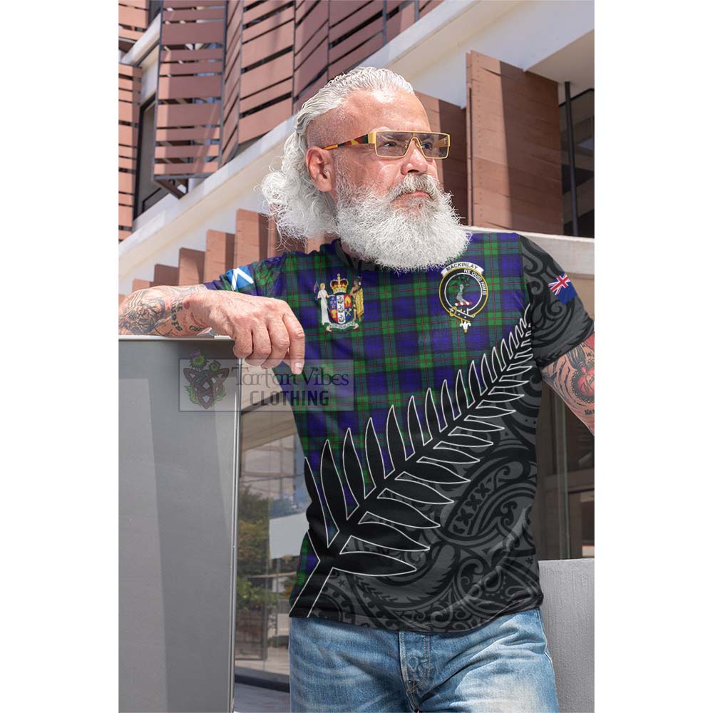 Tartan Vibes Clothing MacKinlay (McKinlay) Crest Tartan Cotton T-shirt with New Zealand Silver Fern Half Style