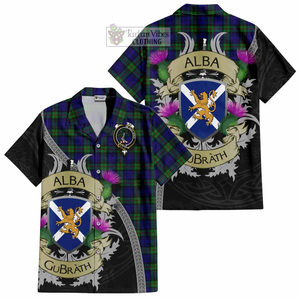 Tartan Vibes Clothing MacKinlay (McKinlay) Tartan Family Crest Short Sleeve Button Shirt Lion Rampant Royal Thistle Shield Celtic Inspired