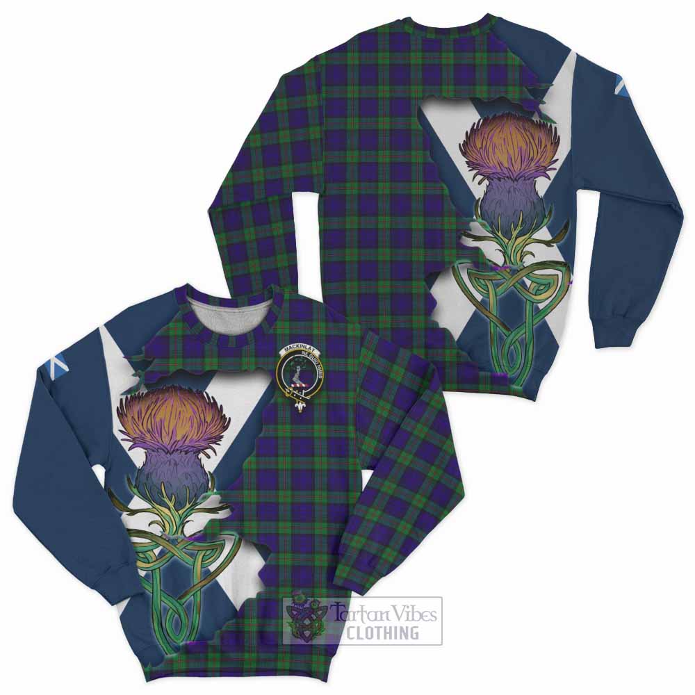 Tartan Vibes Clothing MacKinlay (McKinlay) Tartan Family Crest Sweatshirt Scottish Thistle Celtic Inspired