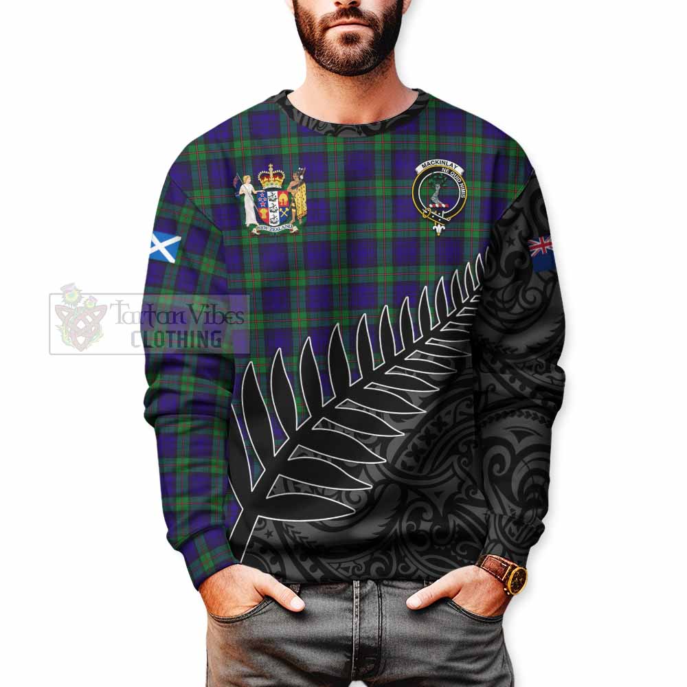 Tartan Vibes Clothing MacKinlay (McKinlay) Crest Tartan Sweatshirt with New Zealand Silver Fern Half Style