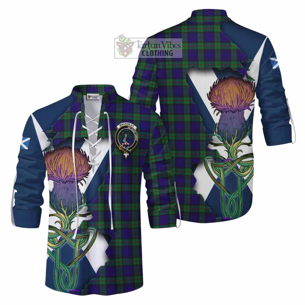 Tartan Vibes Clothing MacKinlay (McKinlay) Tartan Family Crest Ghillie Kilt Shirt Scottish Thistle Celtic Inspired
