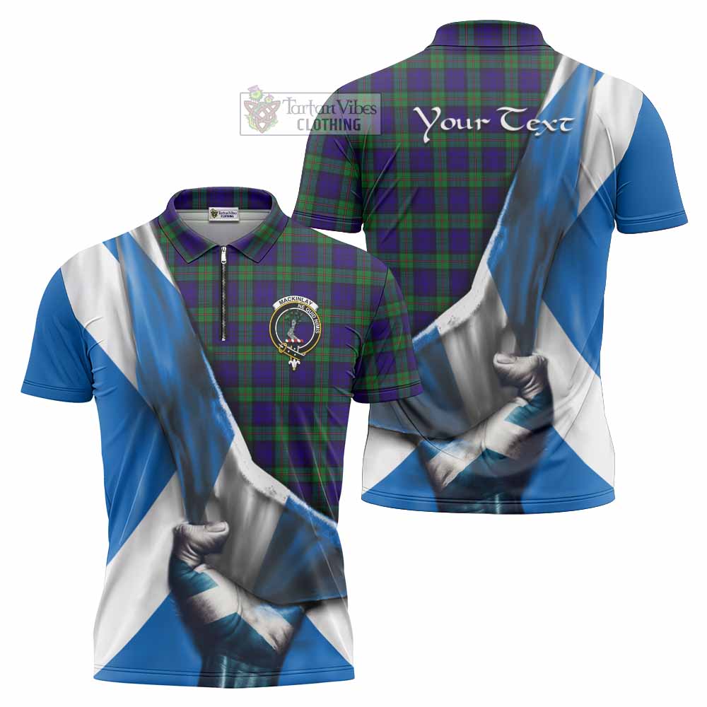 Tartan Vibes Clothing MacKinlay (McKinlay) Tartan Zipper Polo Shirt with Family Crest Scotland Patriotic Style