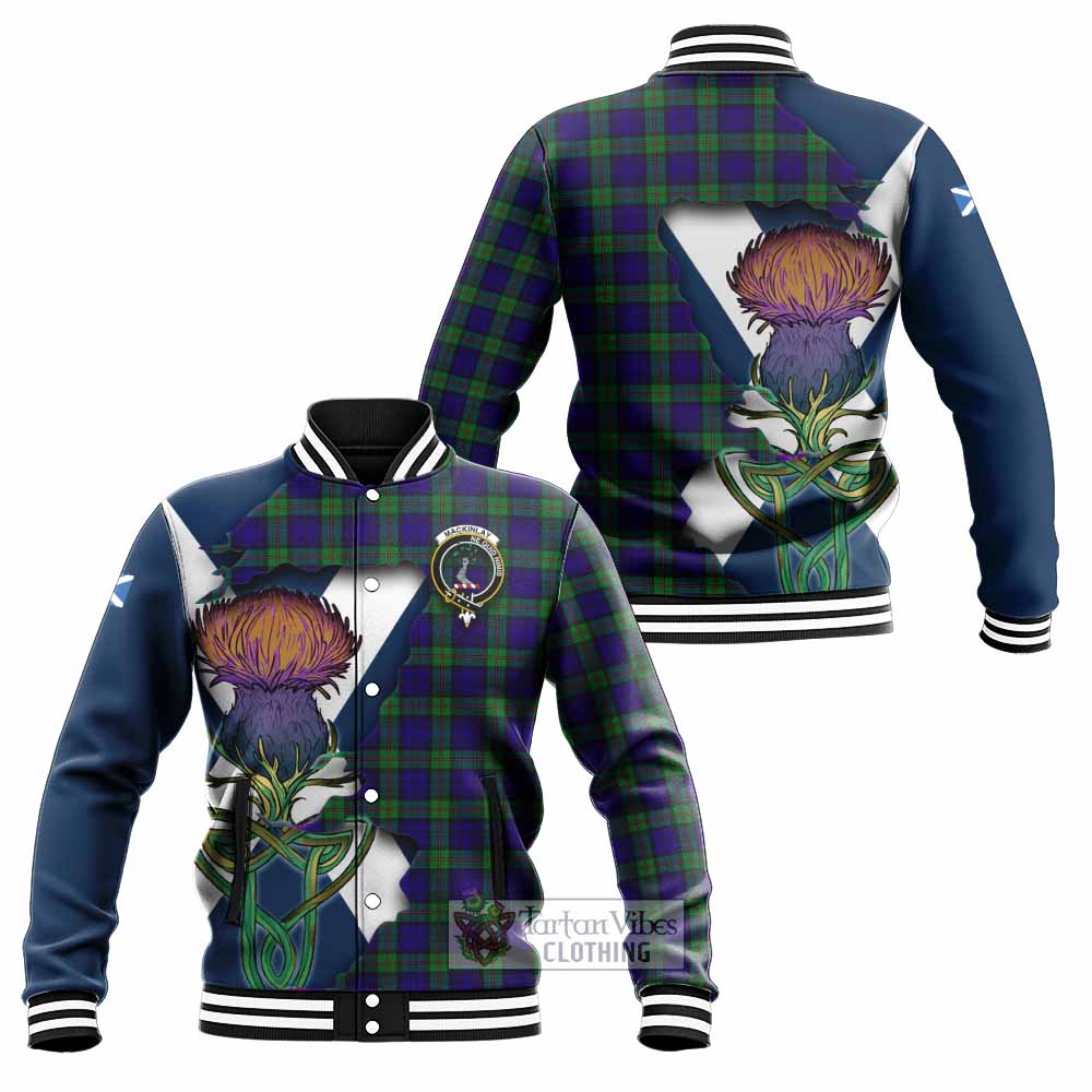 Tartan Vibes Clothing MacKinlay (McKinlay) Tartan Family Crest Baseball Jacket Scottish Thistle Celtic Inspired