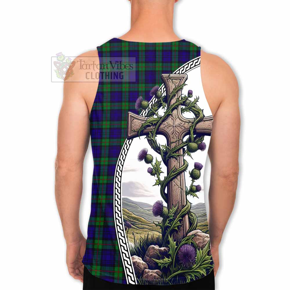 Tartan Vibes Clothing MacKinlay (McKinlay) Tartan Men's Tank Top with Family Crest and St. Andrew's Cross Accented by Thistle Vines