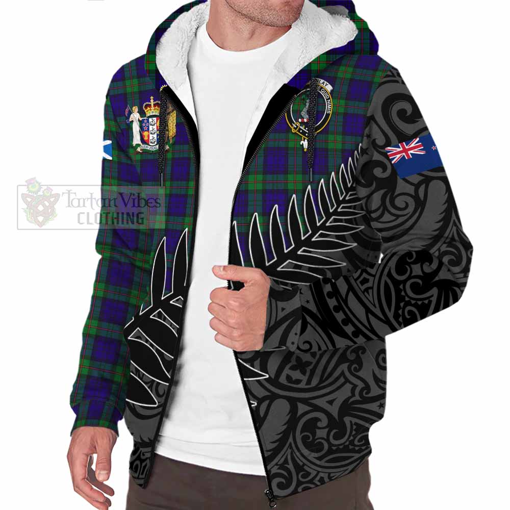 Tartan Vibes Clothing MacKinlay (McKinlay) Crest Tartan Sherpa Hoodie with New Zealand Silver Fern Half Style