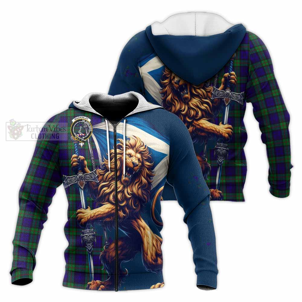 Tartan Vibes Clothing MacKinlay (McKinlay) Tartan Family Crest Knitted Hoodie with Scottish Majestic Lion