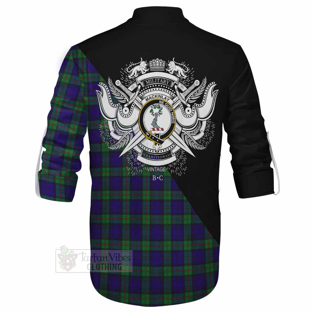 Tartan Vibes Clothing MacKinlay (McKinlay) Tartan Ghillie Kilt Shirt with Family Crest and Military Logo Style
