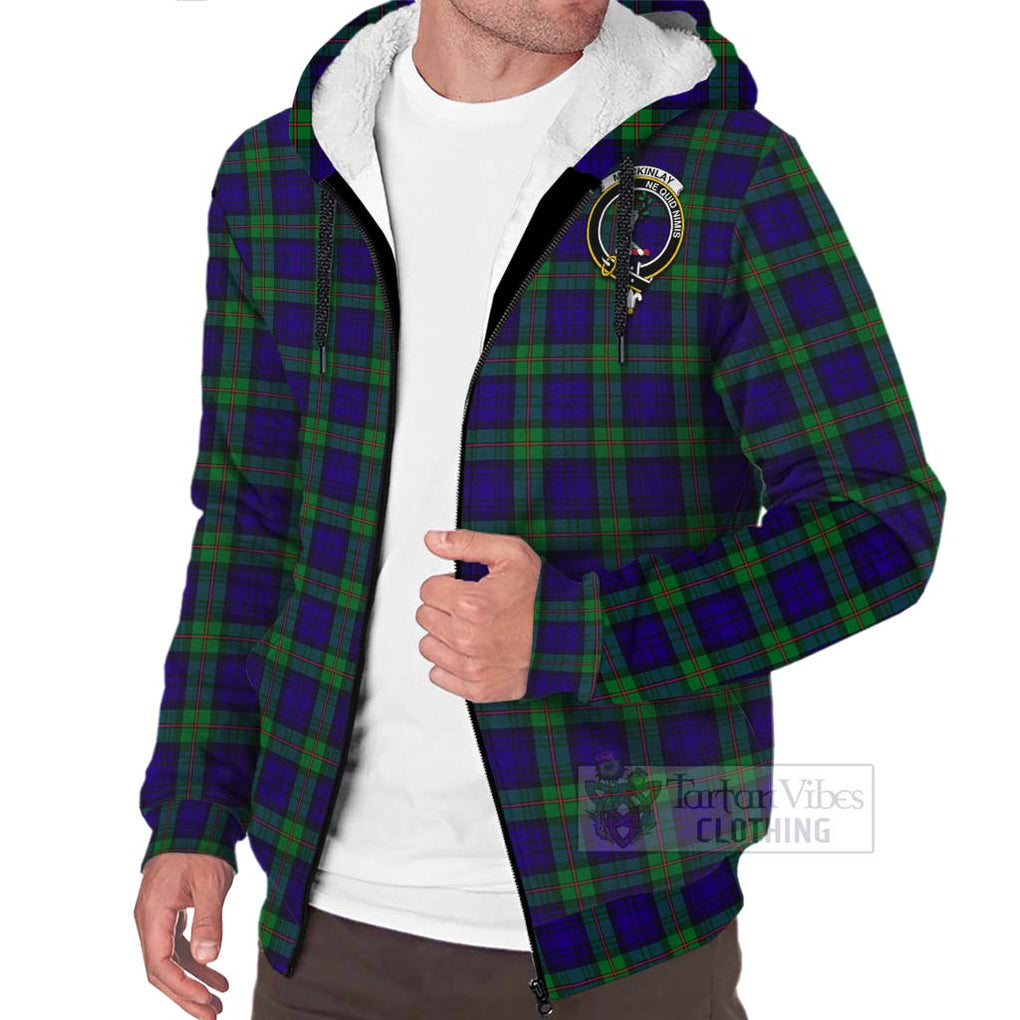 Tartan Vibes Clothing MacKinlay (McKinlay) Tartan Sherpa Hoodie with Family Crest and Bearded Skull Holding Bottles of Whiskey