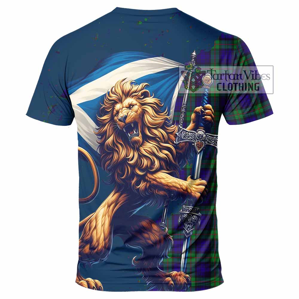 Tartan Vibes Clothing MacKinlay (McKinlay) Tartan Family Crest T-Shirt with Scottish Majestic Lion