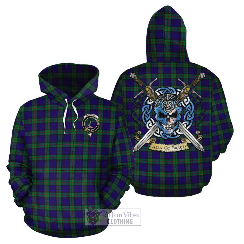 Tartan Vibes Clothing MacKinlay (McKinlay) Tartan Cotton Hoodie with Family Crest Celtic Skull Style
