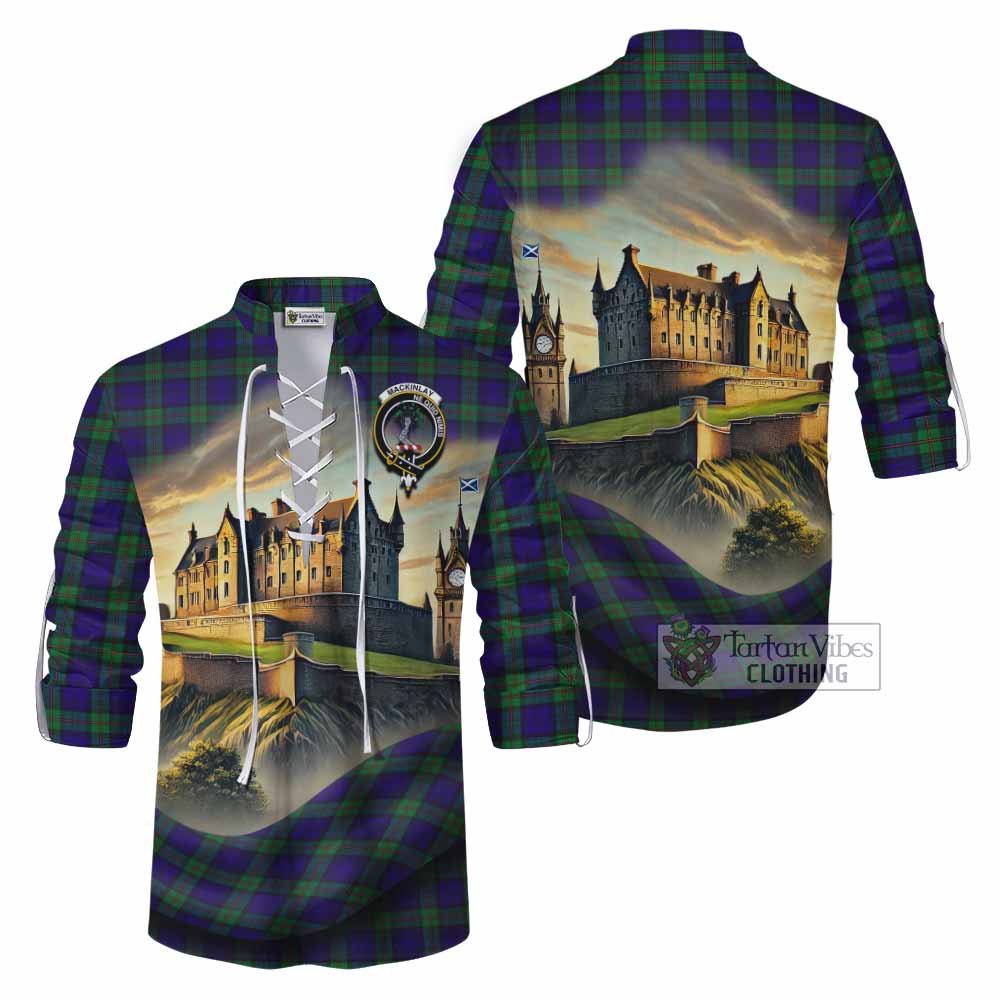 Tartan Vibes Clothing MacKinlay (McKinlay) Tartan Family Crest Ghillie Kilt Shirt with Scottish Ancient Castle Style