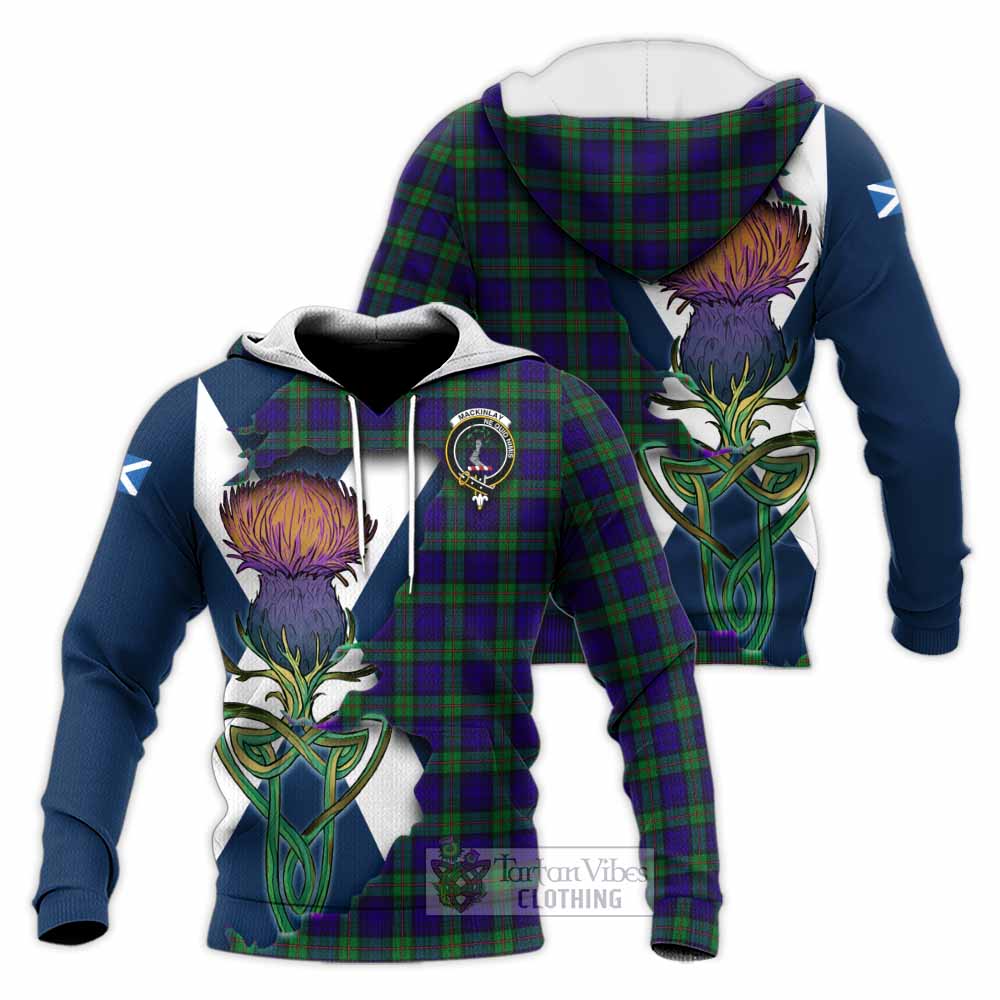 Tartan Vibes Clothing MacKinlay (McKinlay) Tartan Family Crest Knitted Hoodie Scottish Thistle Celtic Inspired