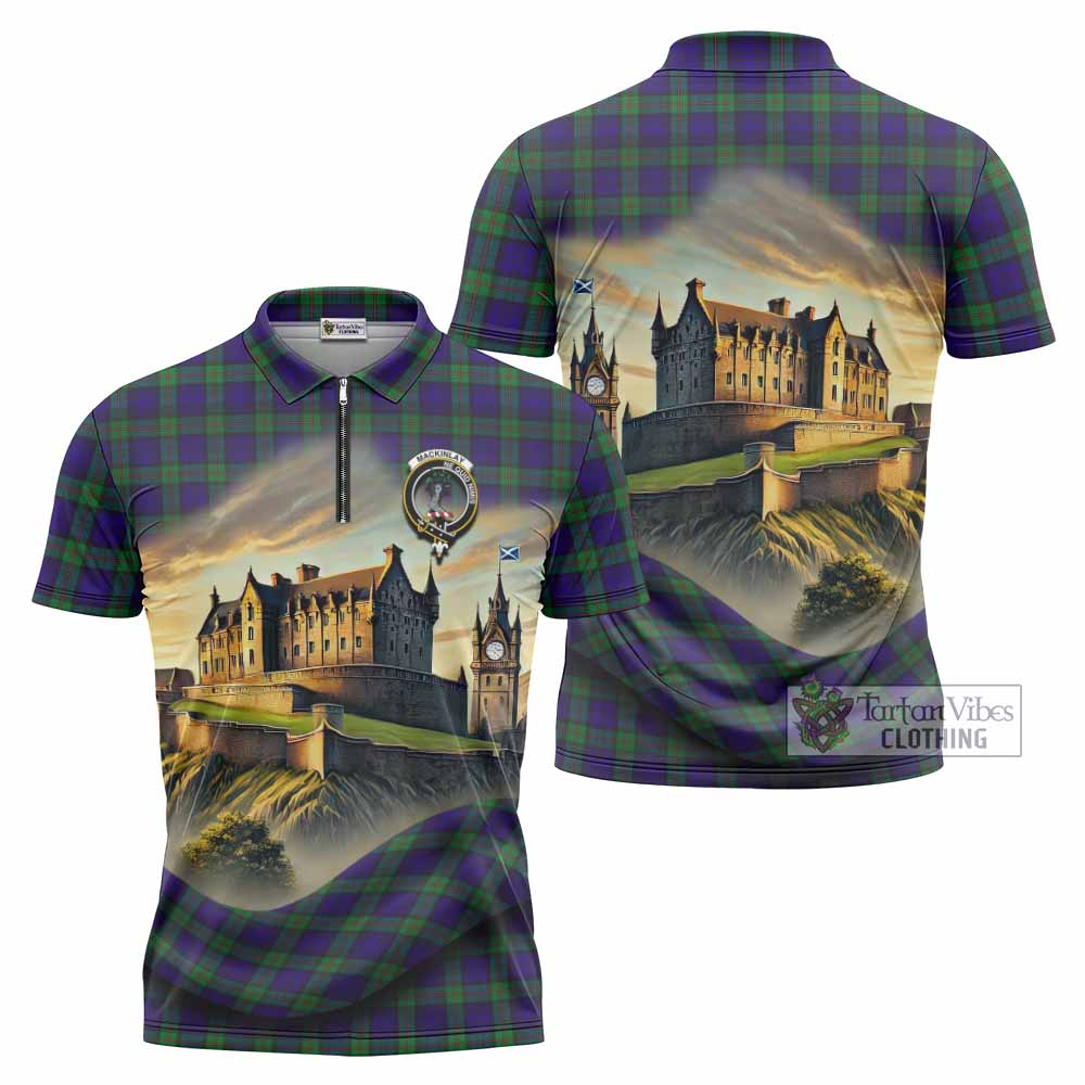 Tartan Vibes Clothing MacKinlay (McKinlay) Tartan Family Crest Zipper Polo Shirt with Scottish Ancient Castle Stype