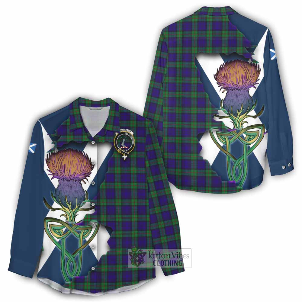 Tartan Vibes Clothing MacKinlay (McKinlay) Tartan Family Crest Women's Casual Shirt Scottish Thistle Celtic Inspired