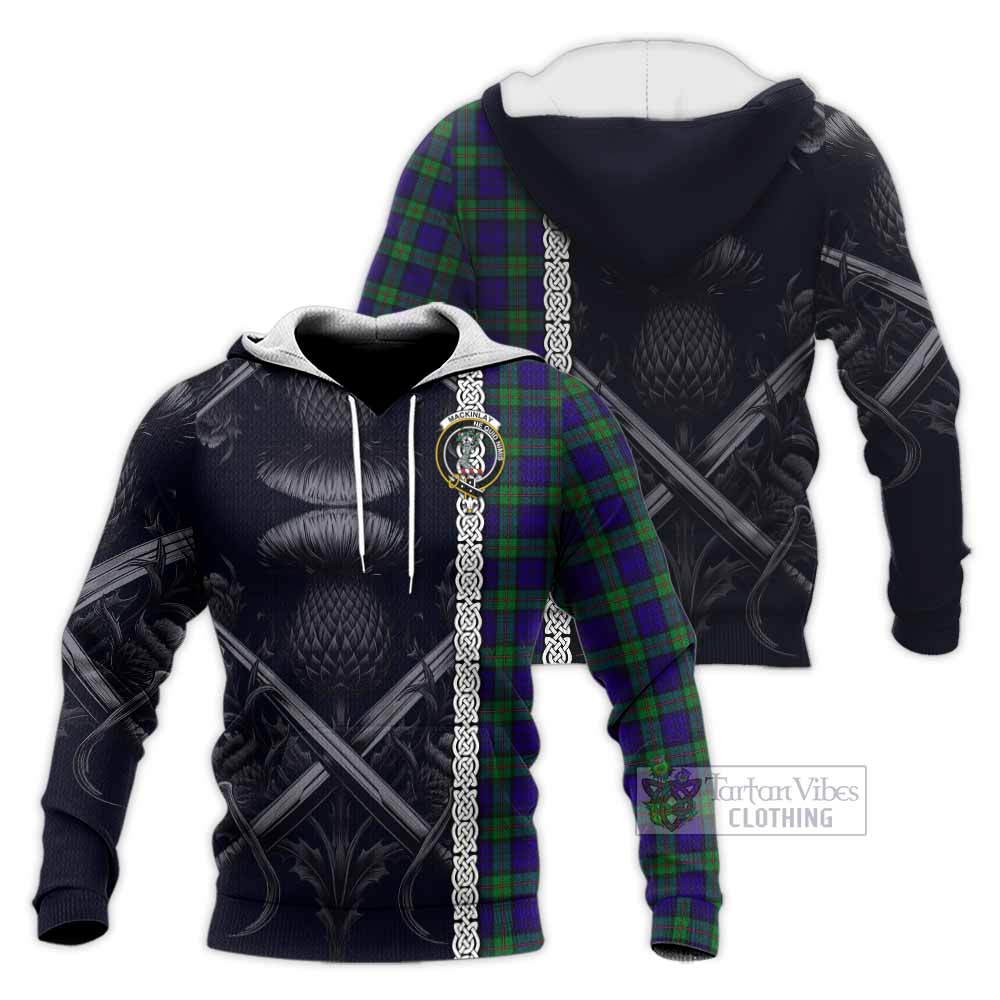 Tartan Vibes Clothing MacKinlay (McKinlay) Tartan Knitted Hoodie with Family Crest Cross Sword Thistle Celtic Vibes