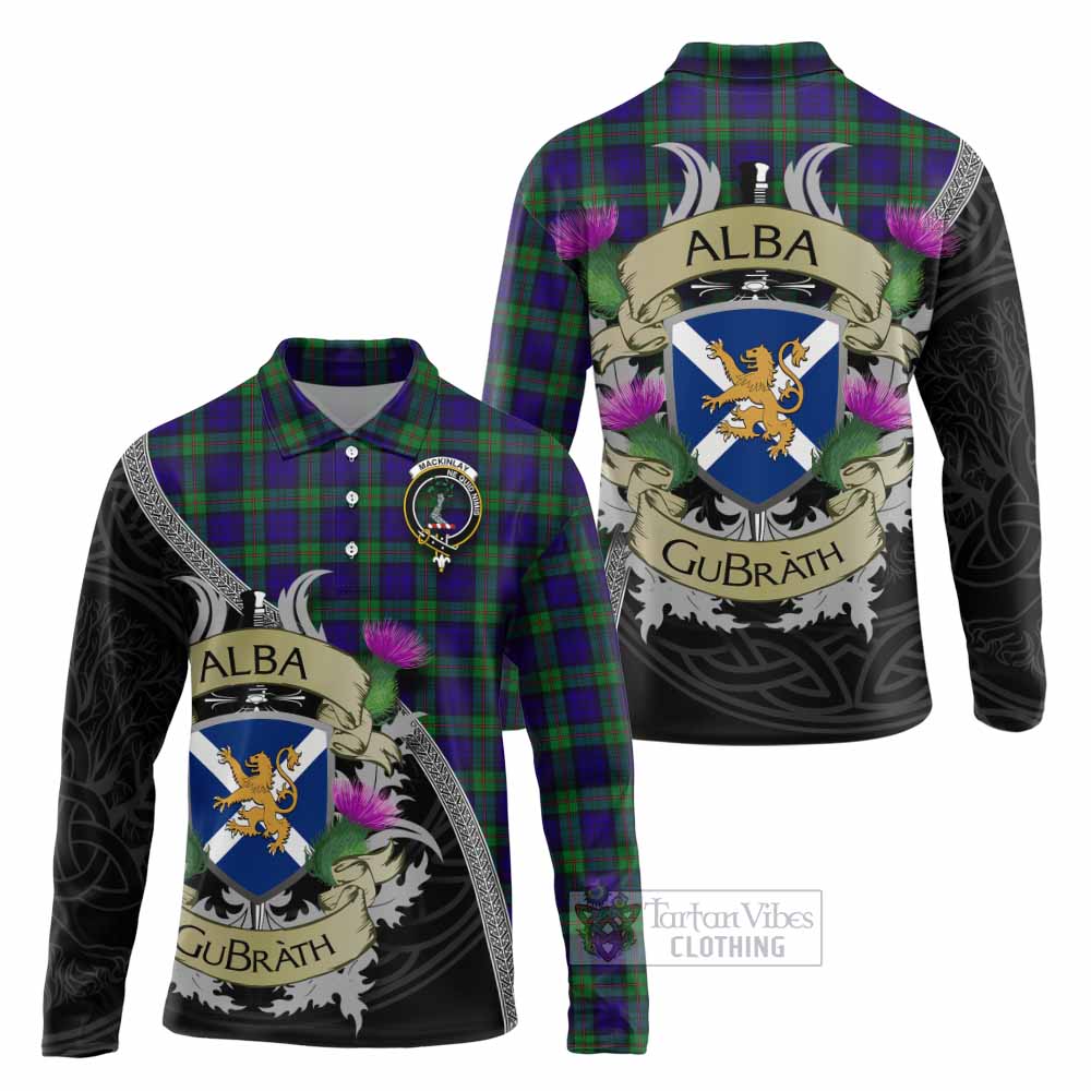 Tartan Vibes Clothing MacKinlay (McKinlay) Tartan Family Crest Long Sleeve Polo Shirt Lion Rampant Royal Thistle Shield Celtic Inspired