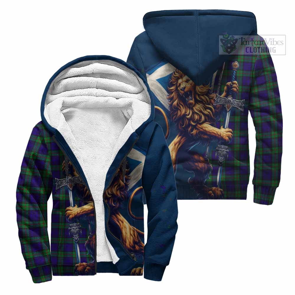 Tartan Vibes Clothing MacKinlay (McKinlay) Tartan Family Crest Sherpa Hoodie with Scottish Majestic Lion