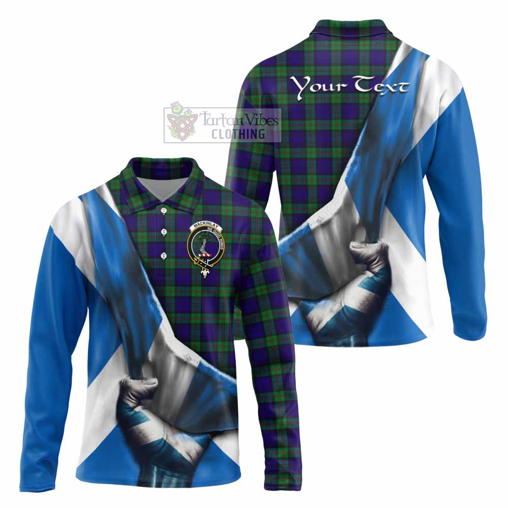 Tartan Vibes Clothing MacKinlay (McKinlay) Tartan Long Sleeve Polo Shirt with Family Crest Scotland Patriotic Style