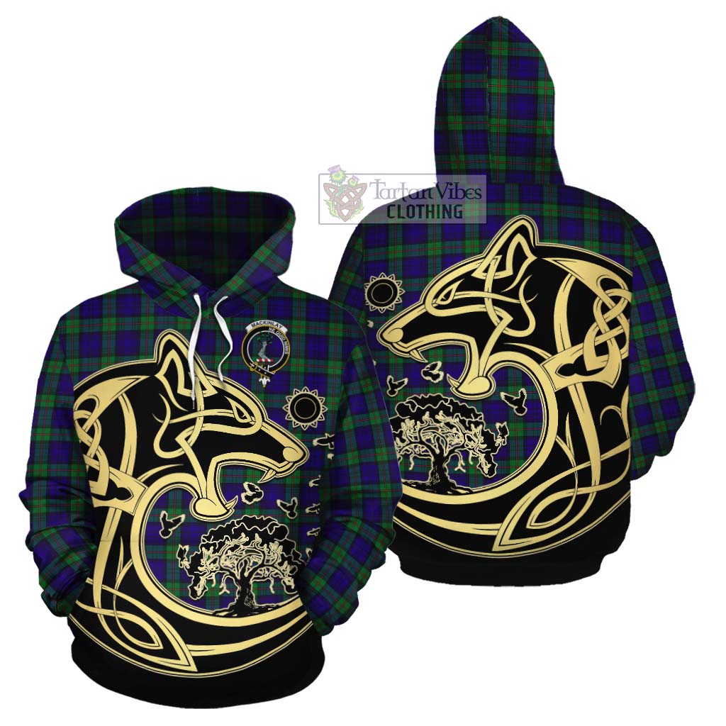 Tartan Vibes Clothing MacKinlay (McKinlay) Tartan Cotton Hoodie with Family Crest Celtic Wolf Style