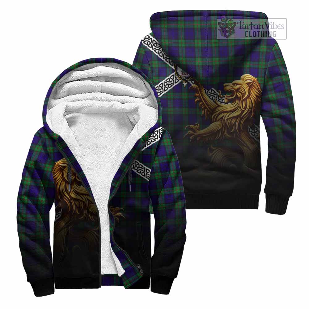 Tartan Vibes Clothing MacKinlay (McKinlay) Crest Tartan Sherpa Hoodie with Golden Lion Emblem Celtic Style