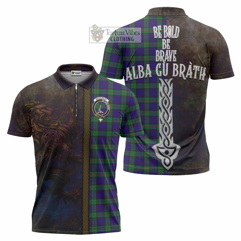 Tartan Vibes Clothing MacKinlay (McKinlay) Tartan Family Crest Zipper Polo Shirt Alba Gu Brath Be Brave Lion Ancient Style