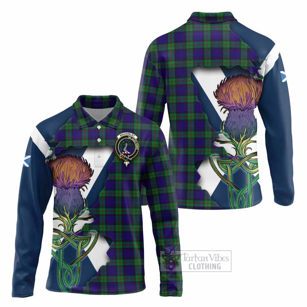 Tartan Vibes Clothing MacKinlay (McKinlay) Tartan Family Crest Long Sleeve Polo Shirt Scottish Thistle Celtic Inspired