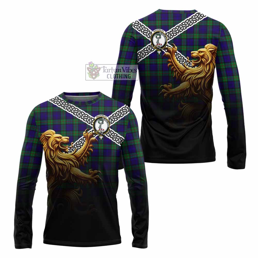 Tartan Vibes Clothing MacKinlay (McKinlay) Crest Tartan Long Sleeve T-Shirt with Golden Lion Emblem Celtic Style