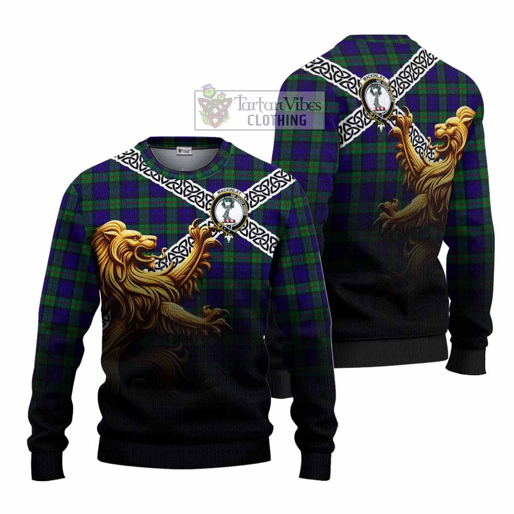 Tartan Vibes Clothing MacKinlay (McKinlay) Crest Tartan Knitted Sweater with Golden Lion Emblem Celtic Style