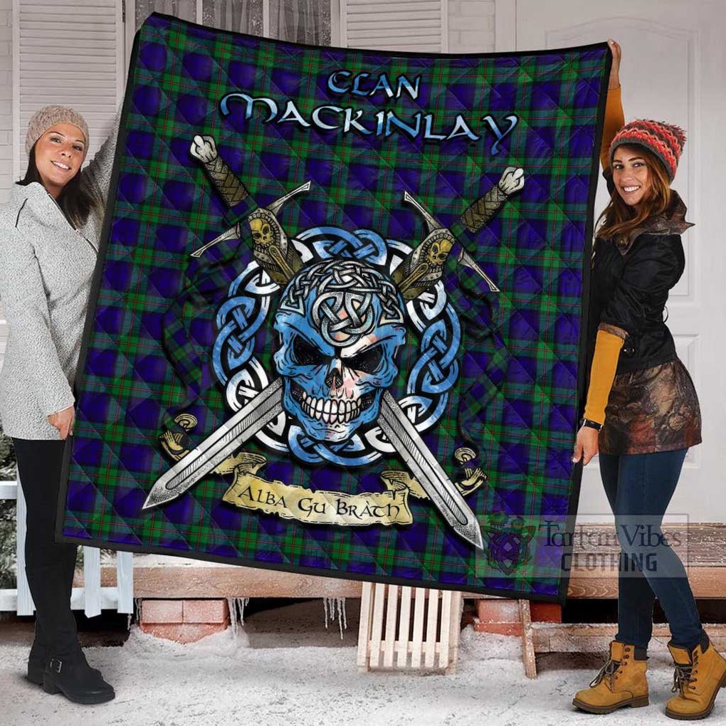 Tartan Vibes Clothing MacKinlay (McKinlay) Tartan Quilt with Celtic Skull Alba Gu Brath Style