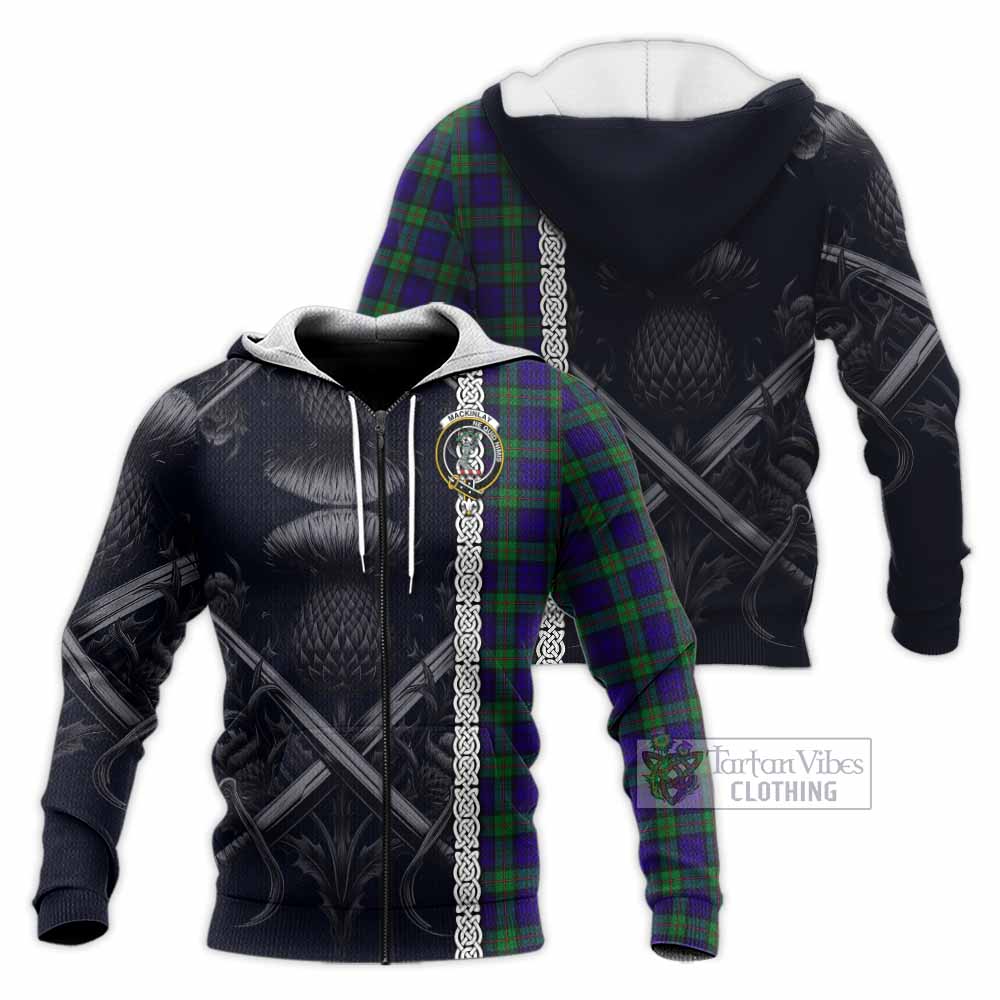 Tartan Vibes Clothing MacKinlay (McKinlay) Tartan Knitted Hoodie with Family Crest Cross Sword Thistle Celtic Vibes
