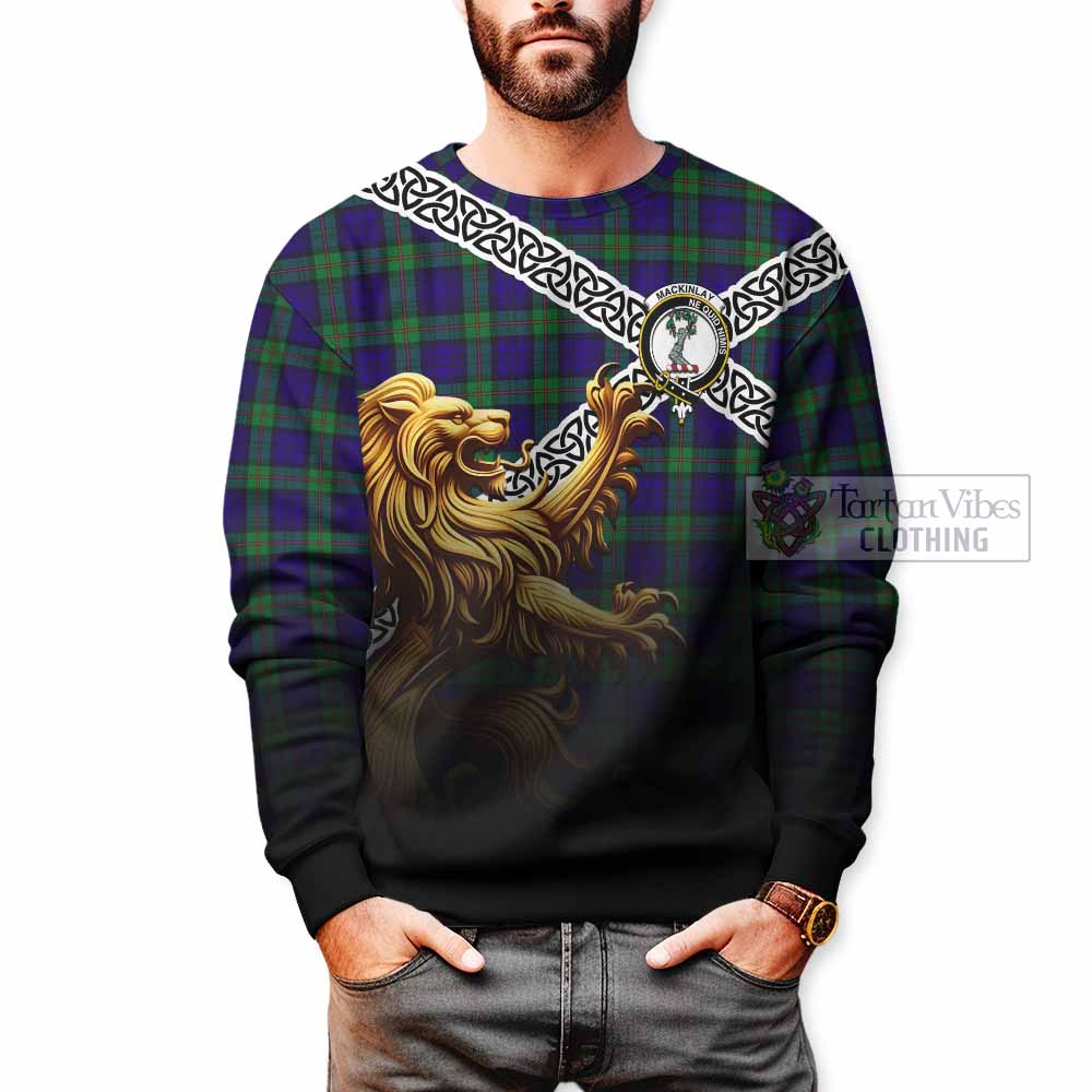 Tartan Vibes Clothing MacKinlay (McKinlay) Crest Tartan Sweatshirt with Golden Lion Emblem Celtic Style