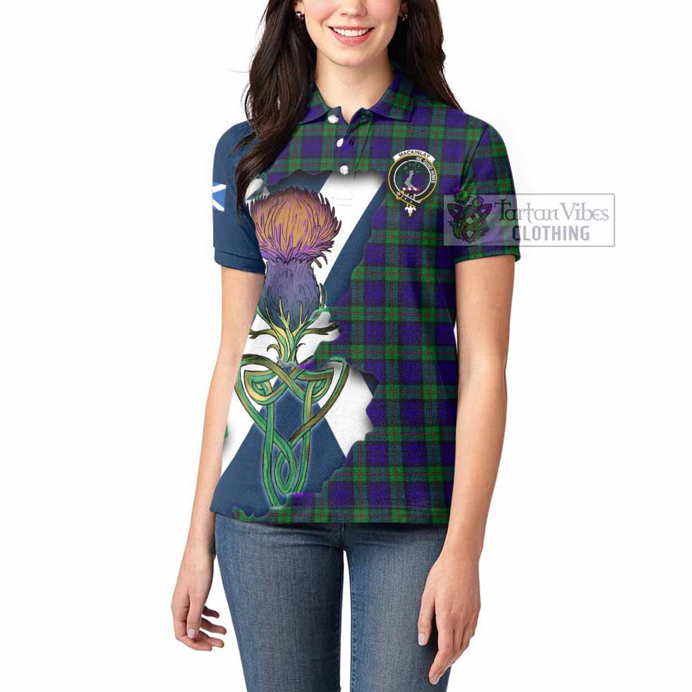 Tartan Vibes Clothing MacKinlay (McKinlay) Tartan Family Crest Women's Polo Shirt Scottish Thistle Celtic Inspired