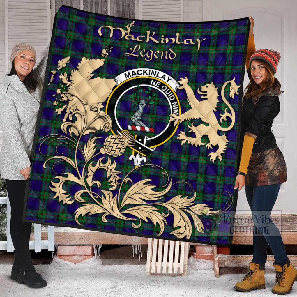 Tartan Vibes Clothing MacKinlay (McKinlay) Tartan Quilt with Family Crest and Scottish Symbol Style